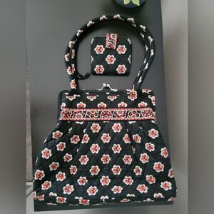 Vera Bradley Floral Black Quilted Shoulder Bag and Wallet